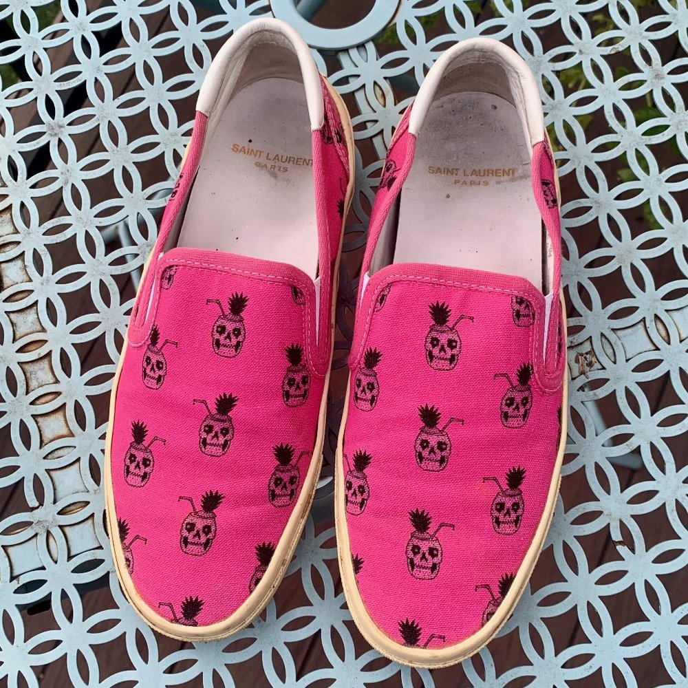 Saint Laurent Pink Skull Slip Ons